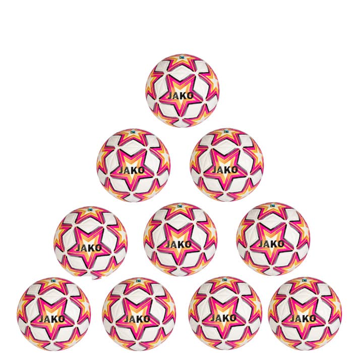 Jako Ballpaket 10x Trainingsball World weiß/pink/schwarz inkl. Ballsack | Größe 5